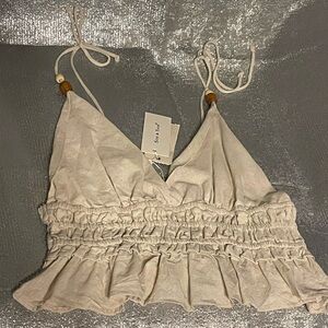 Sim & Sam Cream Linen Crop Top